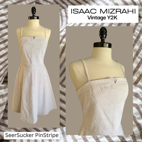 Isaac Mizrahi Seersucker Stripe Dress Preppy Minimalist OldMoney Retro Summer - Picture 1 of 11